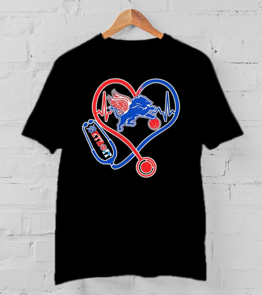 Detroit Heartbeat Stethoscope Lion Playing Basketball T-Shirt