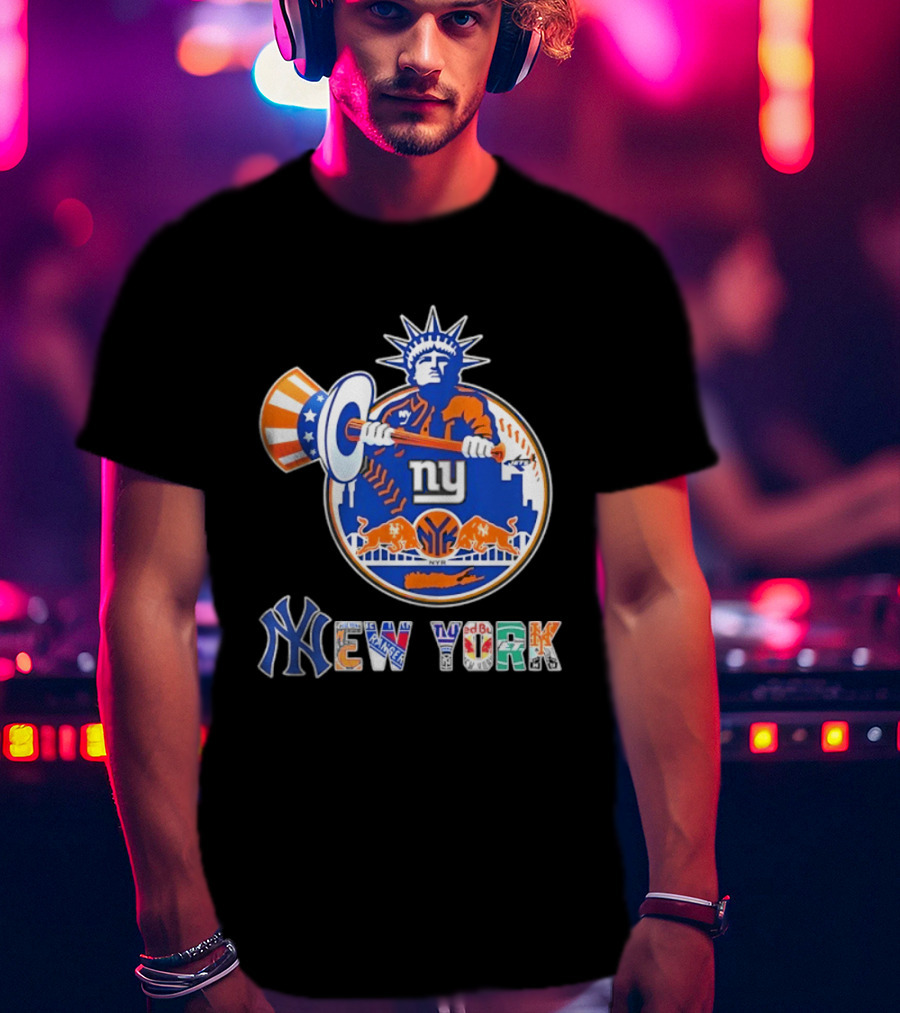 New York Liberty Skyline Sports Teams Knicks Mets Yankees T-Shirt