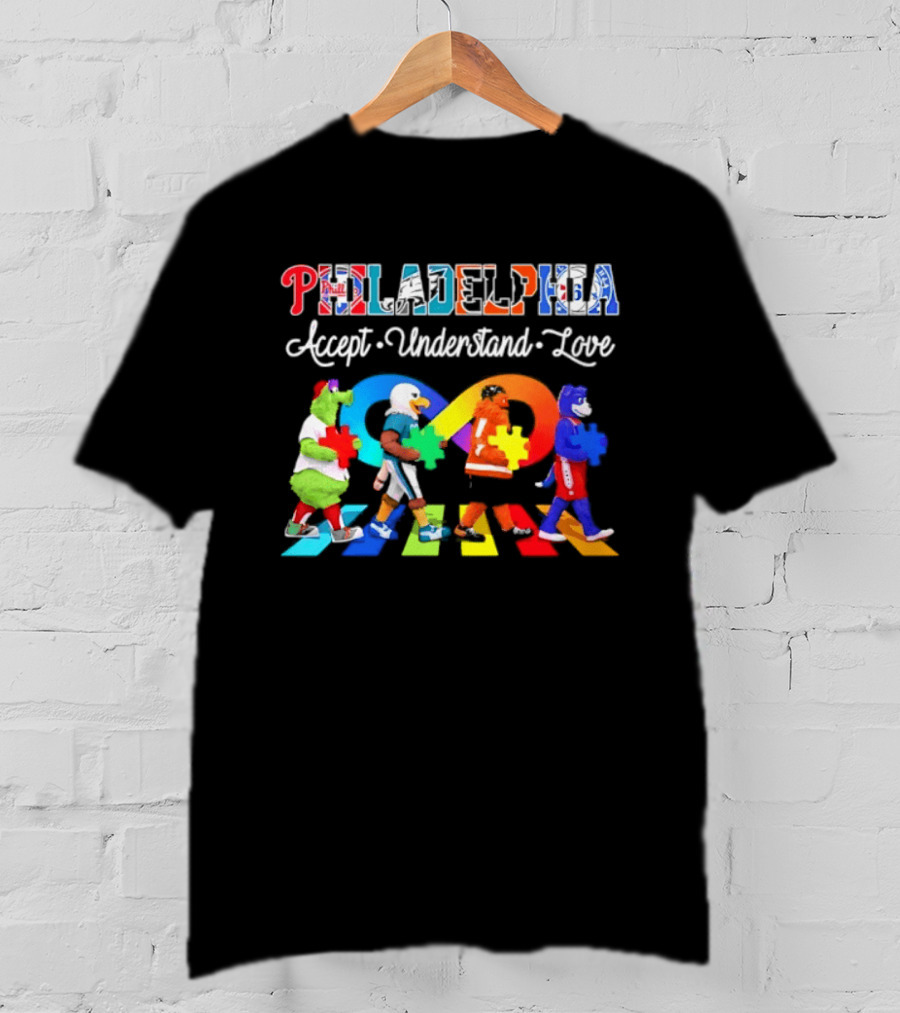 Philadelphia Mascots Accept Understand Love Puzzle Parade T-Shirt