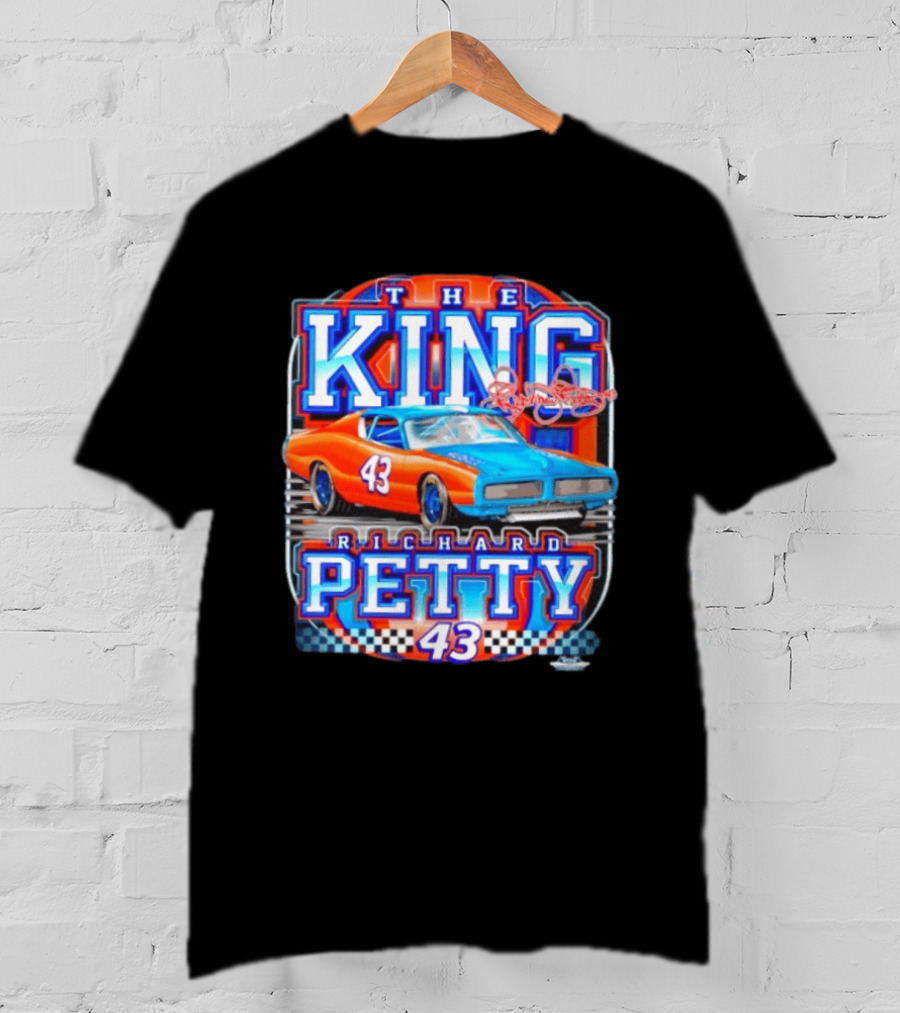 Richard Petty The King No 43 NASCAR Racing Car Checkered Flag T-Shirt