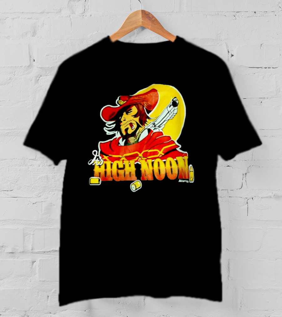 It's High Noon Cowboy With Red Cape And Pistol In Front Of Yellow Sun T-Shirt