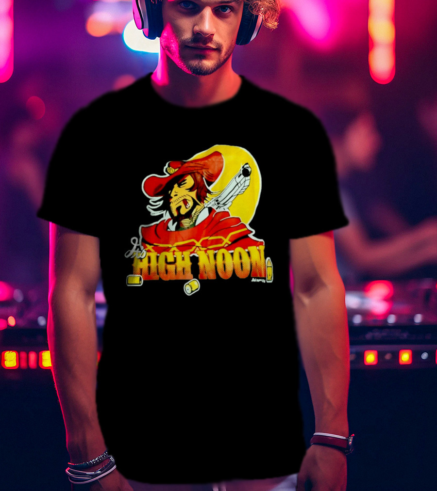 It's High Noon Cowboy With Red Cape And Pistol In Front Of Yellow Sun T-Shirt