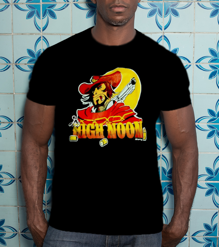 It's High Noon Cowboy With Red Cape And Pistol In Front Of Yellow Sun T-Shirt