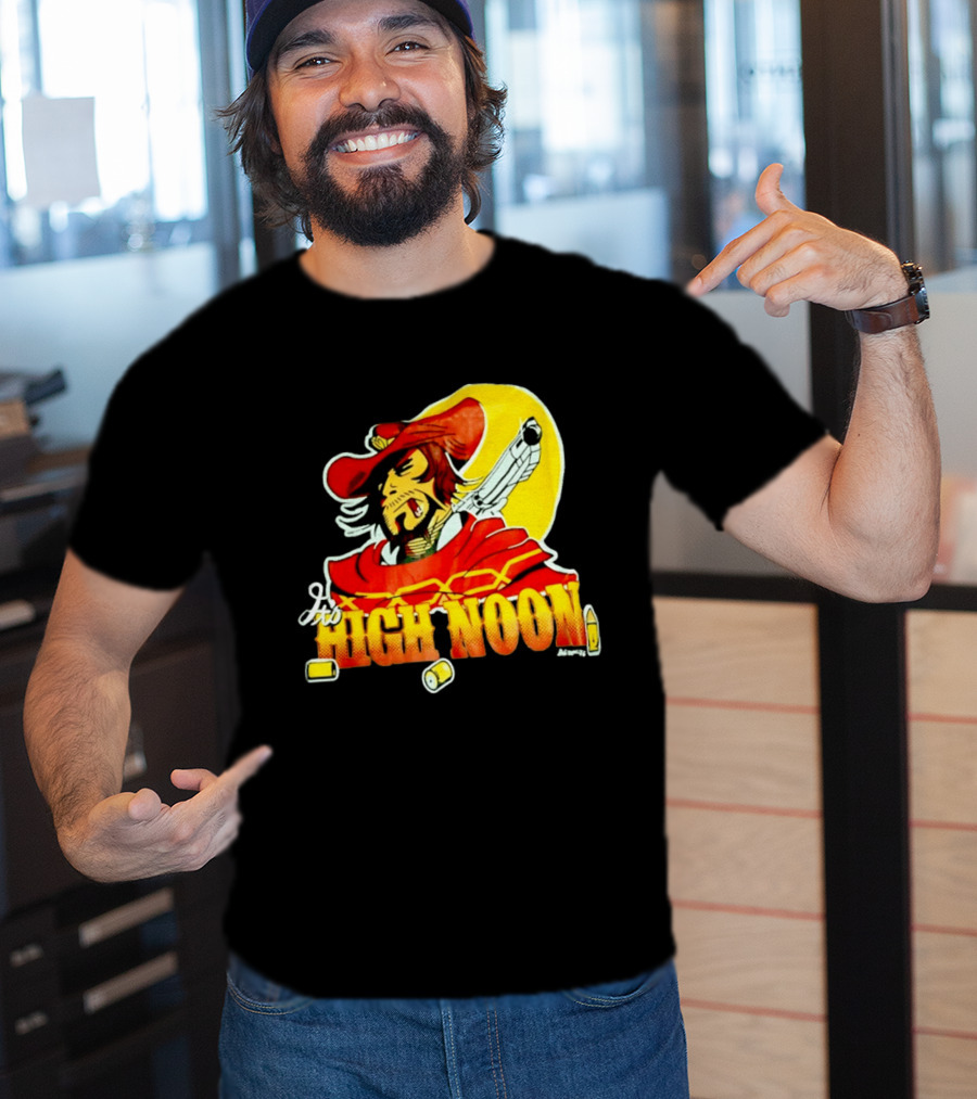 It's High Noon Cowboy With Red Cape And Pistol In Front Of Yellow Sun T-Shirt