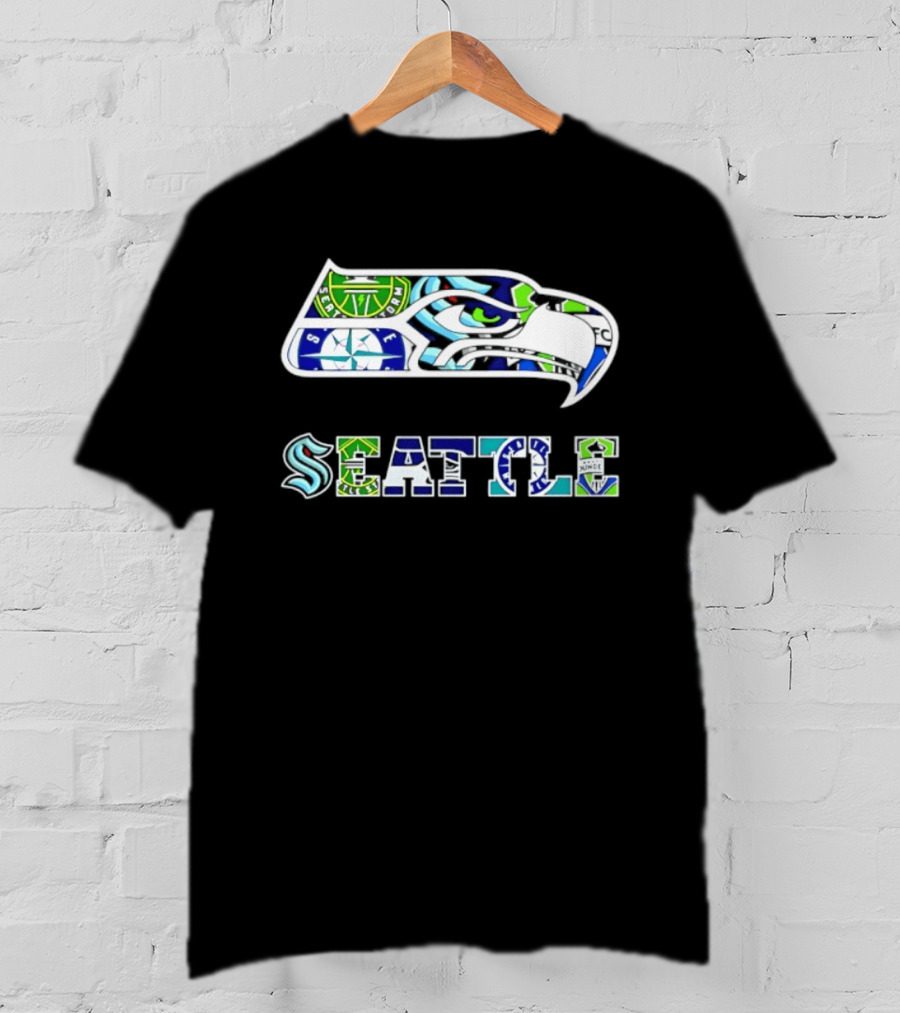 Seattle Seahawks Mariners Kraken Sounders Collage T-Shirt