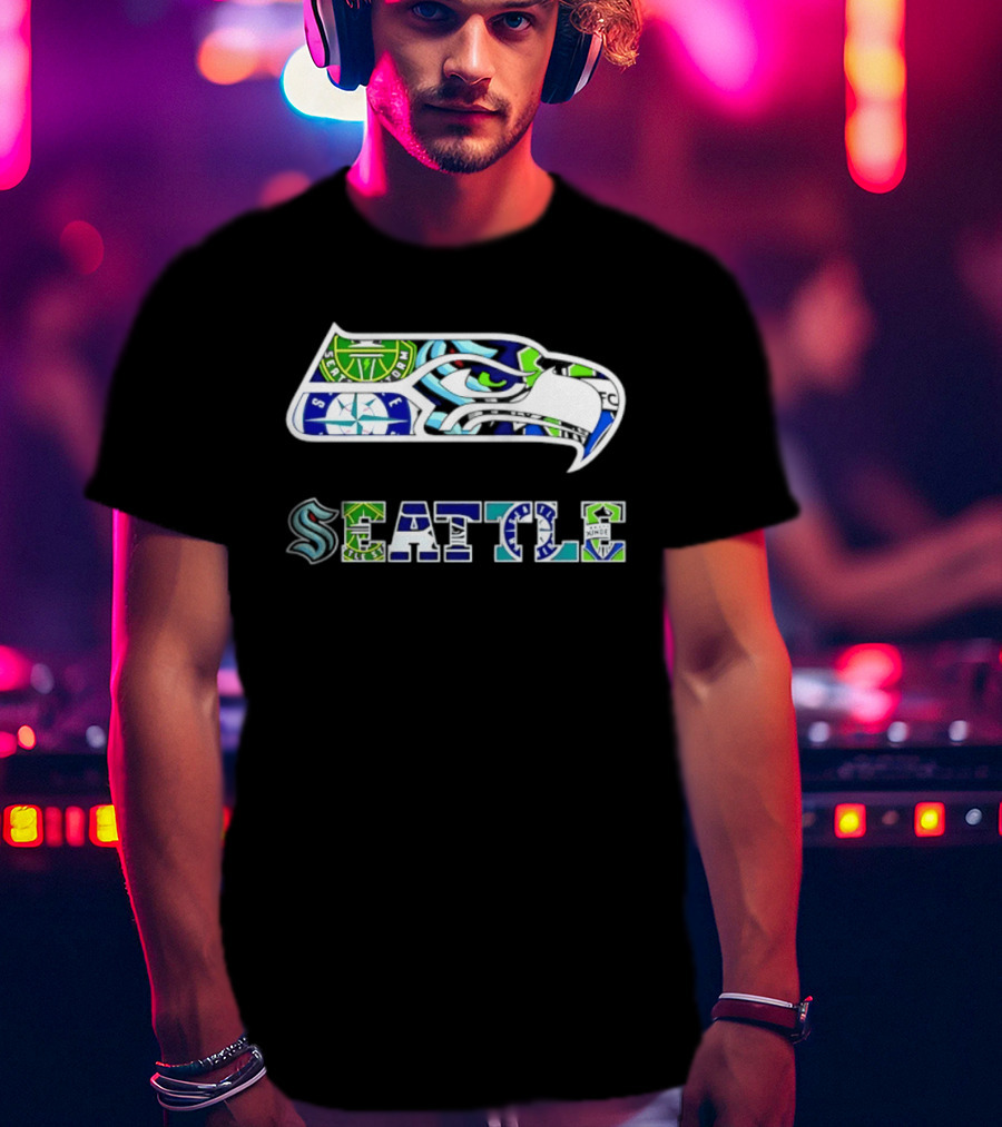 Seattle Seahawks Mariners Kraken Sounders Collage T-Shirt