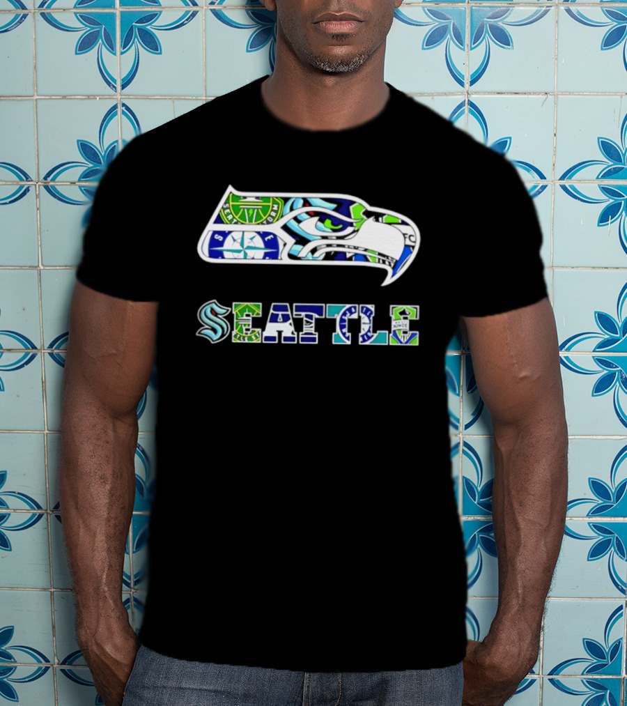Seattle Seahawks Mariners Kraken Sounders Collage T-Shirt