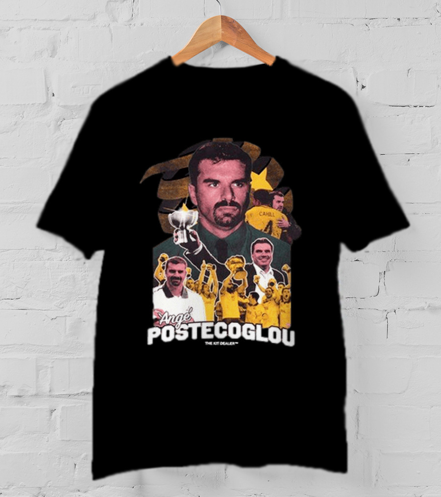 Ange Postecoglou Celebratory Moments With Trophy And Team T-Shirt
