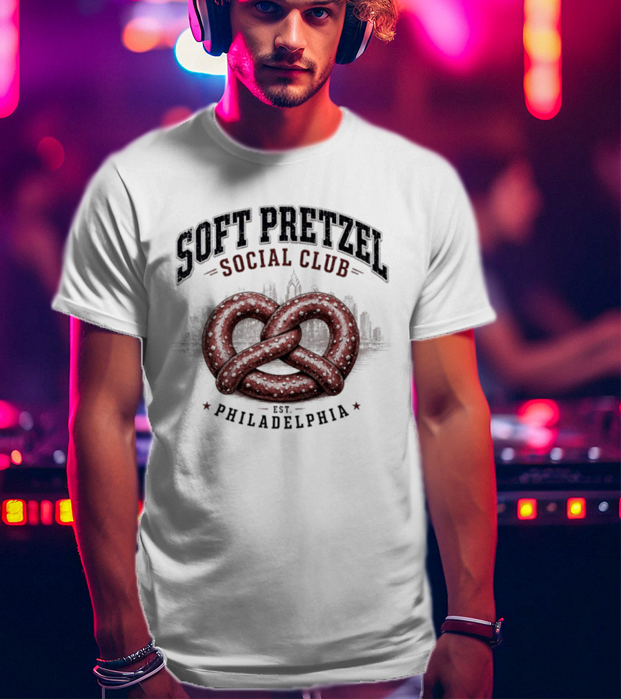 Soft Pretzel Social Club Philadelphia Skyline Est. Philadelphia T-Shirt