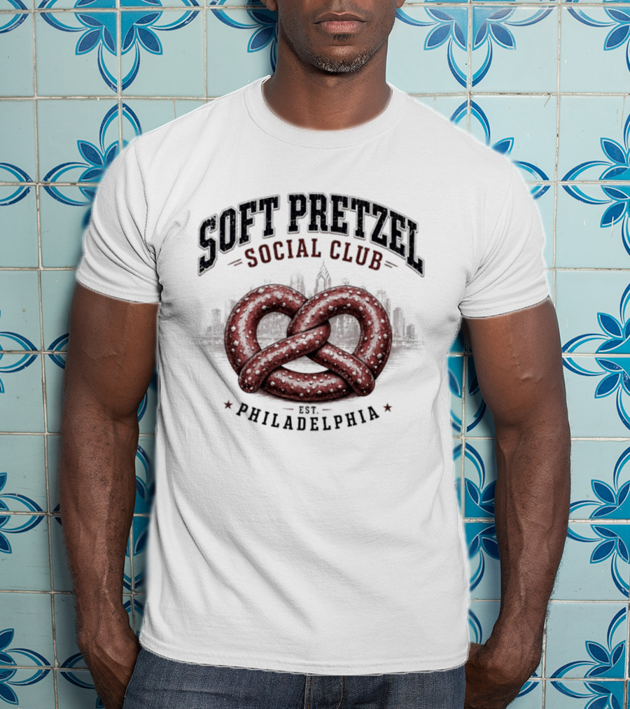 Soft Pretzel Social Club Philadelphia Skyline Est. Philadelphia T-Shirt