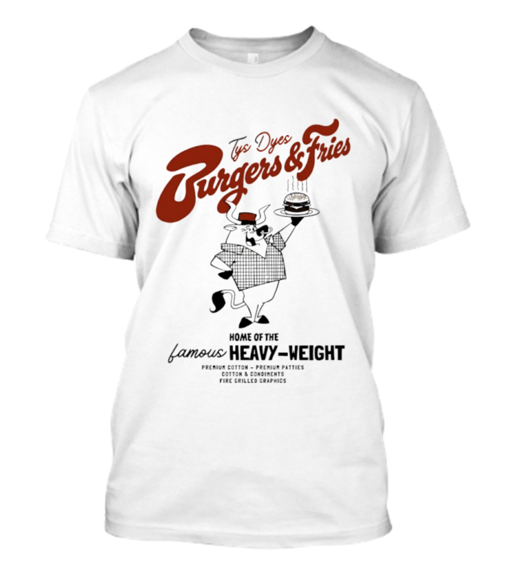 Tys Dyes Burgers And Fries Home Of The Famous Heavy Weight Premium Cotton Vintage Checkerboard Funk Grilled Goodness T-Shirt