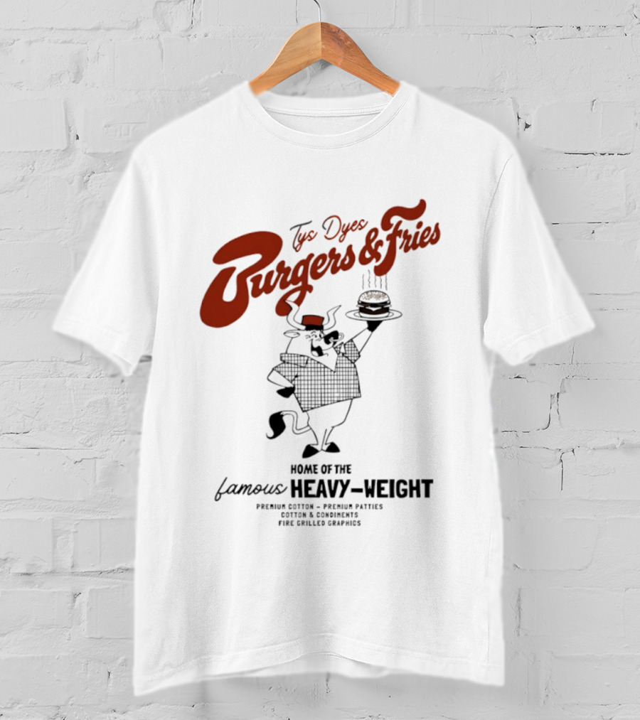 Tys Dyes Burgers And Fries Home Of The Famous Heavy Weight Premium Cotton Vintage Checkerboard Funk Grilled Goodness T-Shirt