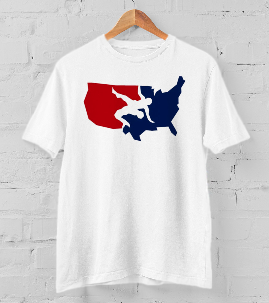 USA Wrestling Map Silhouette Red Blue T-Shirt