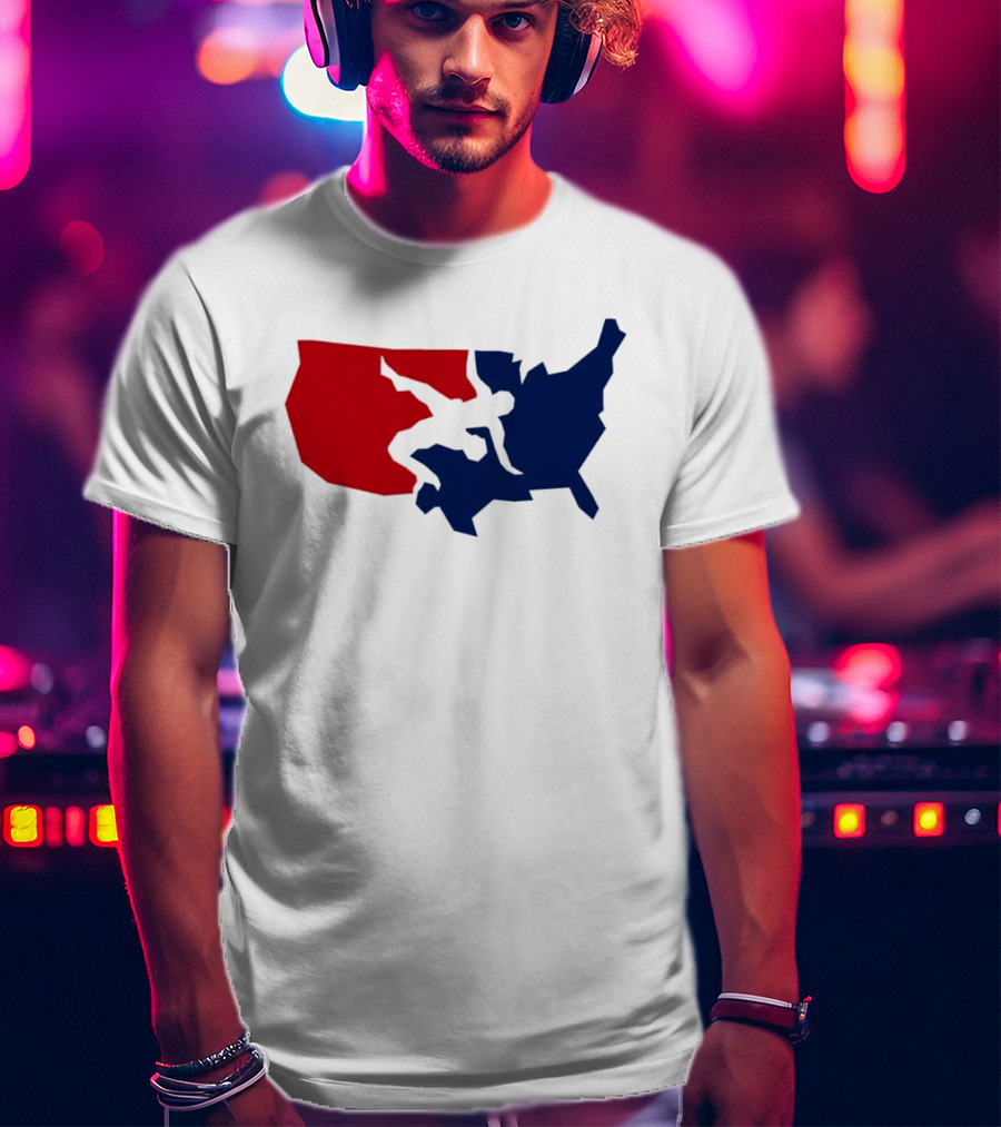 USA Wrestling Map Silhouette Red Blue T-Shirt