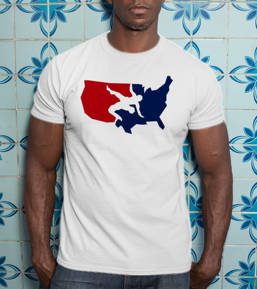 USA Wrestling Map Silhouette Red Blue T-Shirt