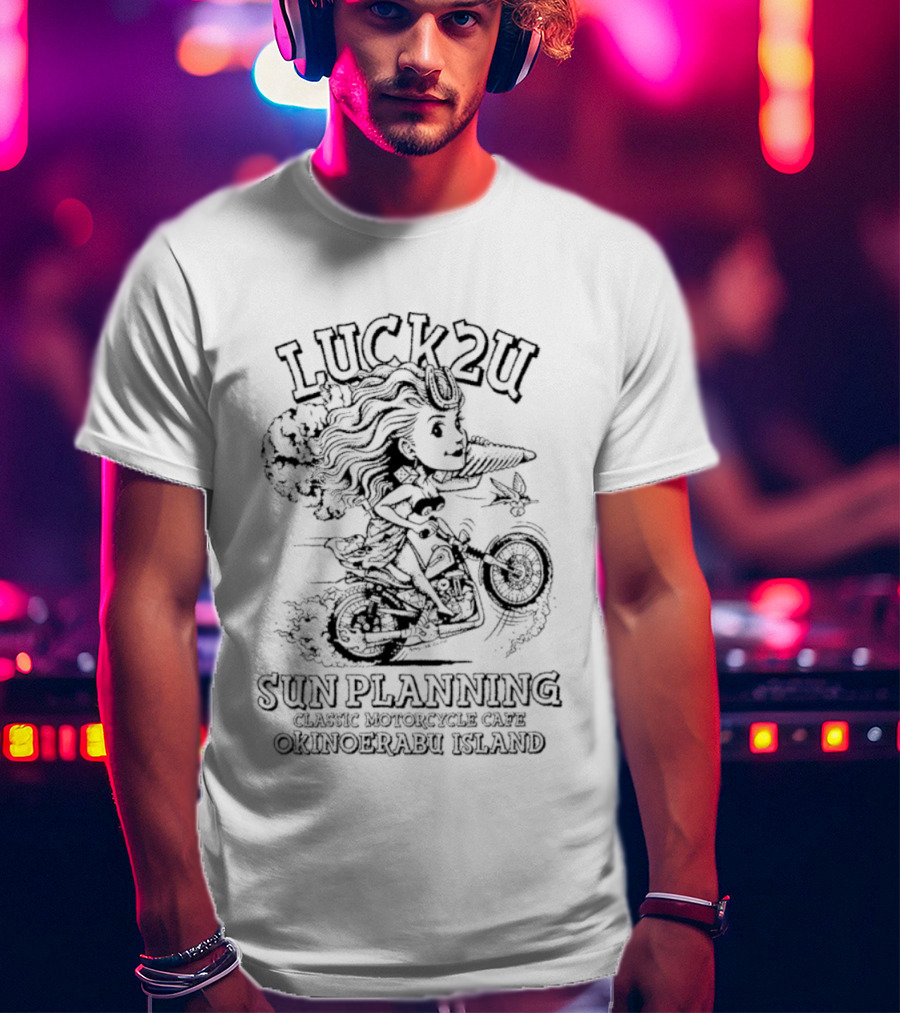 Luck2u Sun Planning Classic Motorcycle Cafe Okinoerabu Island Adventure T-Shirt