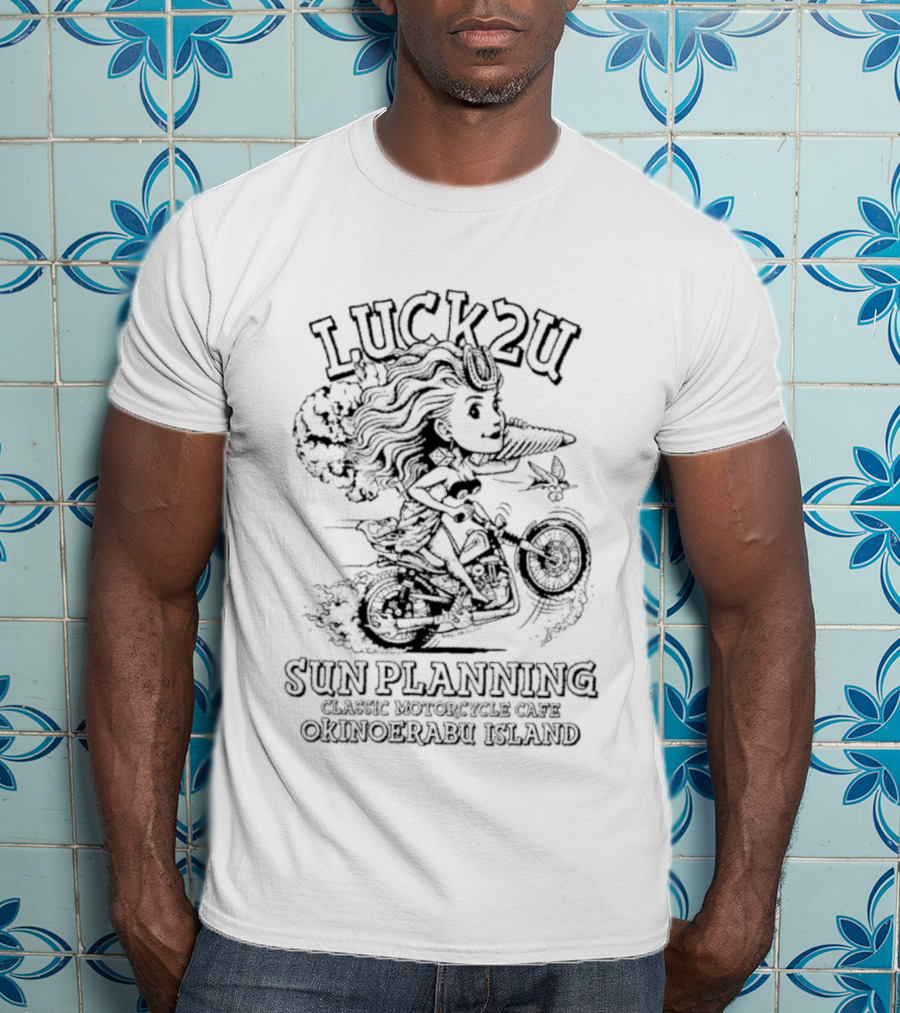 Luck2u Sun Planning Classic Motorcycle Cafe Okinoerabu Island Adventure T-Shirt