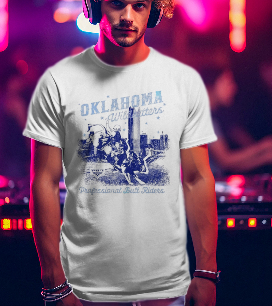 Oklahoma Wildcatters Professional Bull Riders Cowboy City Skyline T-Shirt