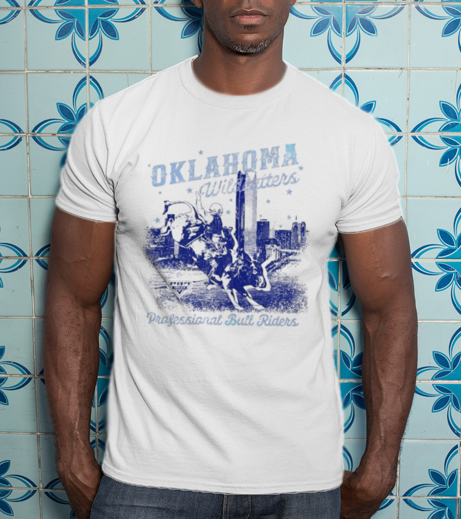 Oklahoma Wildcatters Professional Bull Riders Cowboy City Skyline T-Shirt