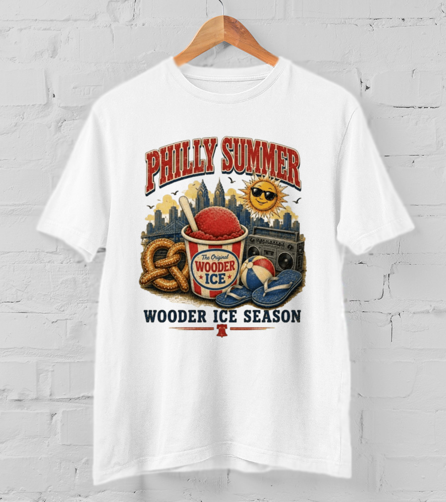 Philly Summer Wooder Ice Season With Pretzel Boombox And Sunglasses Sun T-Shirt