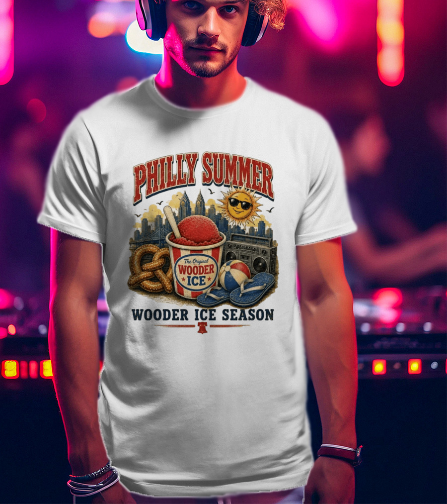 Philly Summer Wooder Ice Season With Pretzel Boombox And Sunglasses Sun T-Shirt