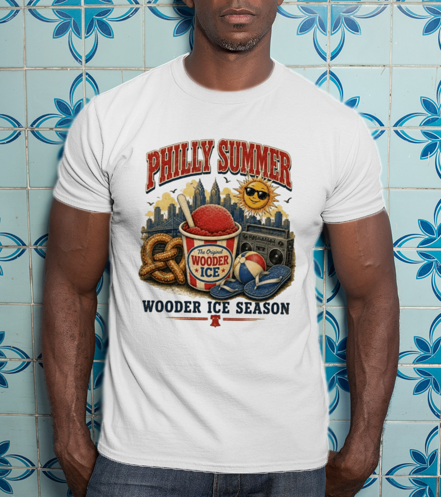 Philly Summer Wooder Ice Season With Pretzel Boombox And Sunglasses Sun T-Shirt