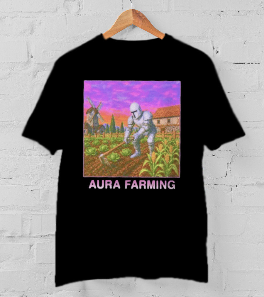 Aura Farming Knight Medieval Meme Windmill Crops Cabbage Garden T-Shirt