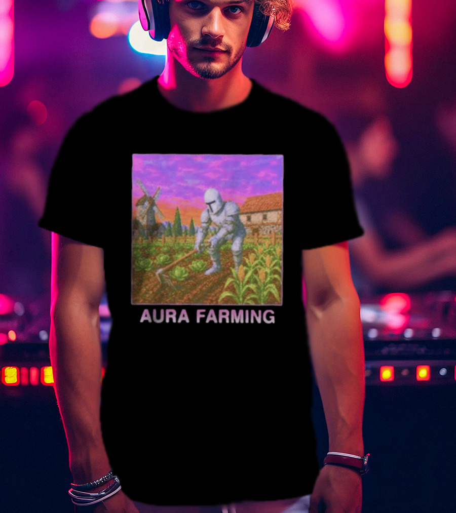 Aura Farming Knight Medieval Meme Windmill Crops Cabbage Garden T-Shirt
