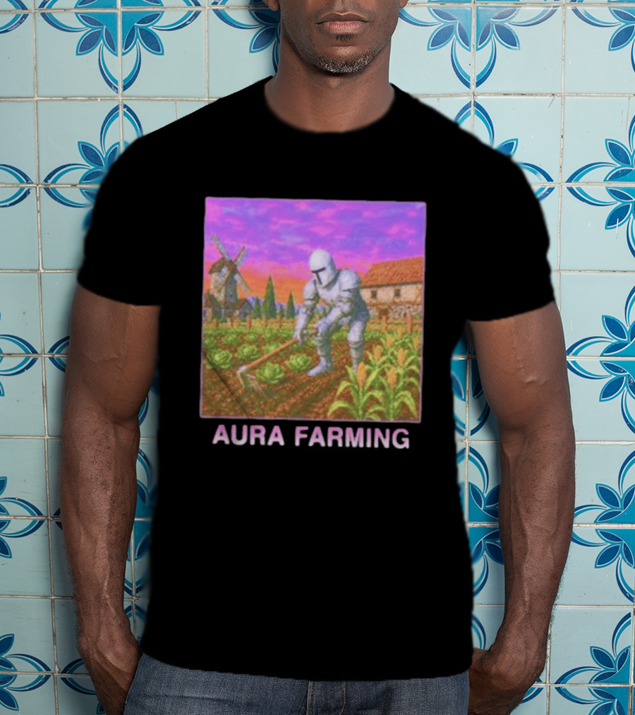 Aura Farming Knight Medieval Meme Windmill Crops Cabbage Garden T-Shirt