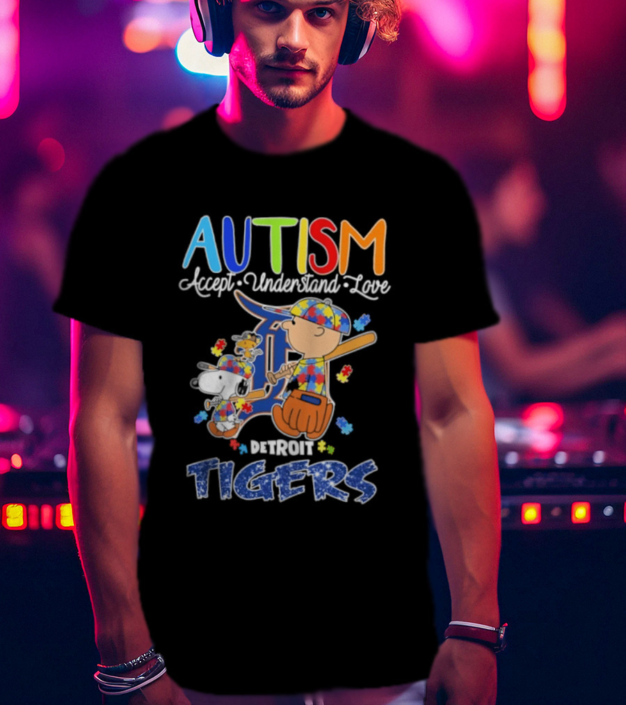 Autism Accept Understand Love Snoopy Charlie Brown Detroit Tigers T-Shirt