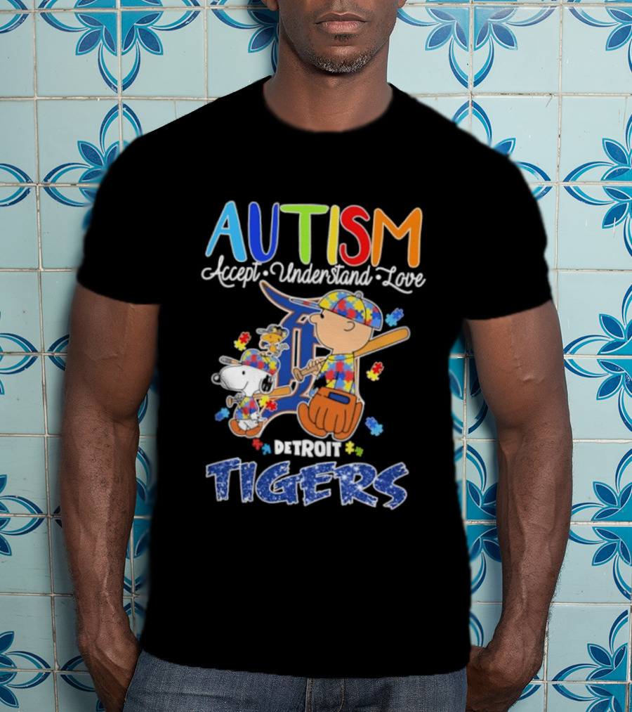 Autism Accept Understand Love Snoopy Charlie Brown Detroit Tigers T-Shirt