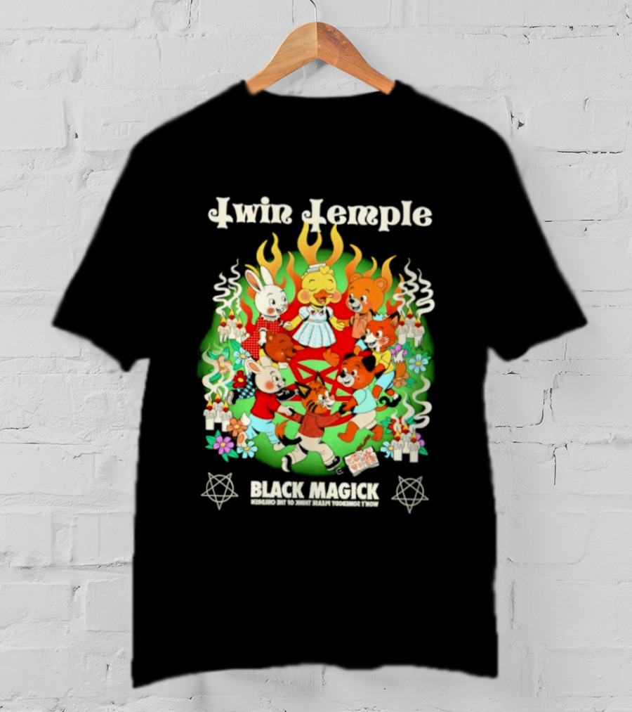 Twin Temple Black Magick Won't Somebody Please Think Of The Children Iconic Pentagram And Occult T-Shirt