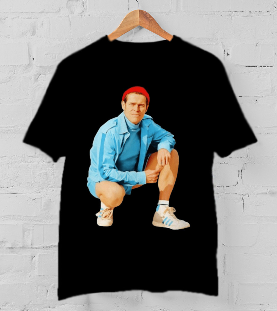 Klaus Willem Dafoe Retro Style With Red Beanie And Blue Tracksuit T-Shirt