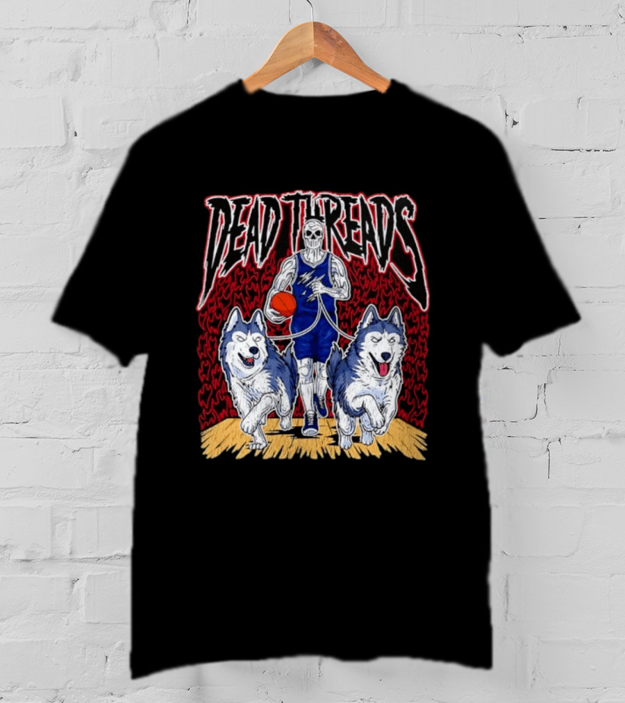 Dead Threads Skeleton Basketball Huskies Flames T-Shirt