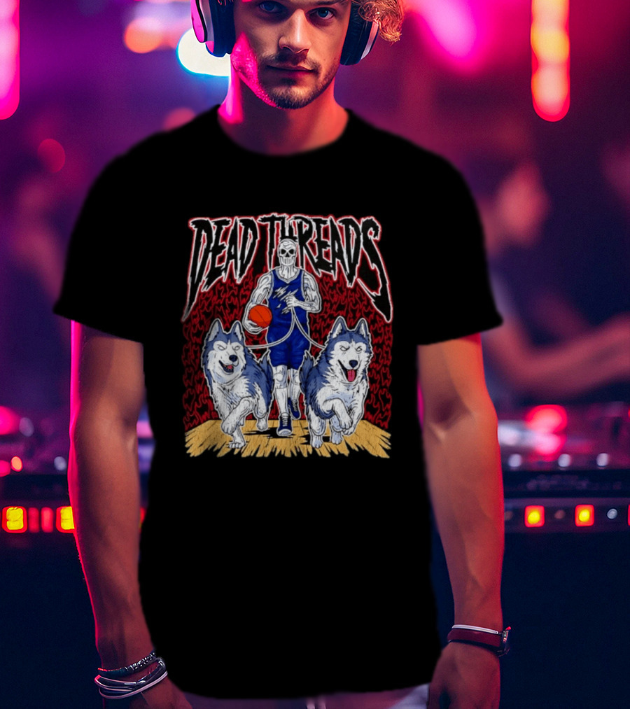 Dead Threads Skeleton Basketball Huskies Flames T-Shirt