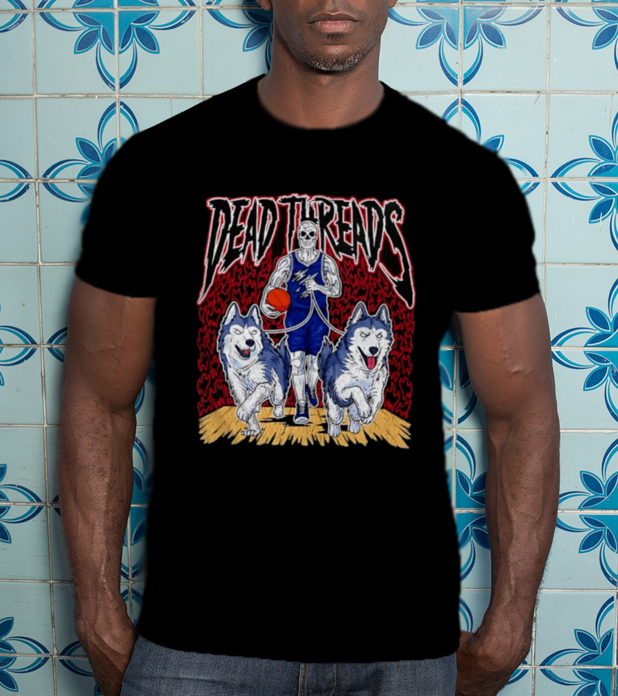 Dead Threads Skeleton Basketball Huskies Flames T-Shirt