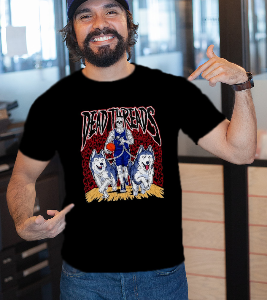 Dead Threads Skeleton Basketball Huskies Flames T-Shirt