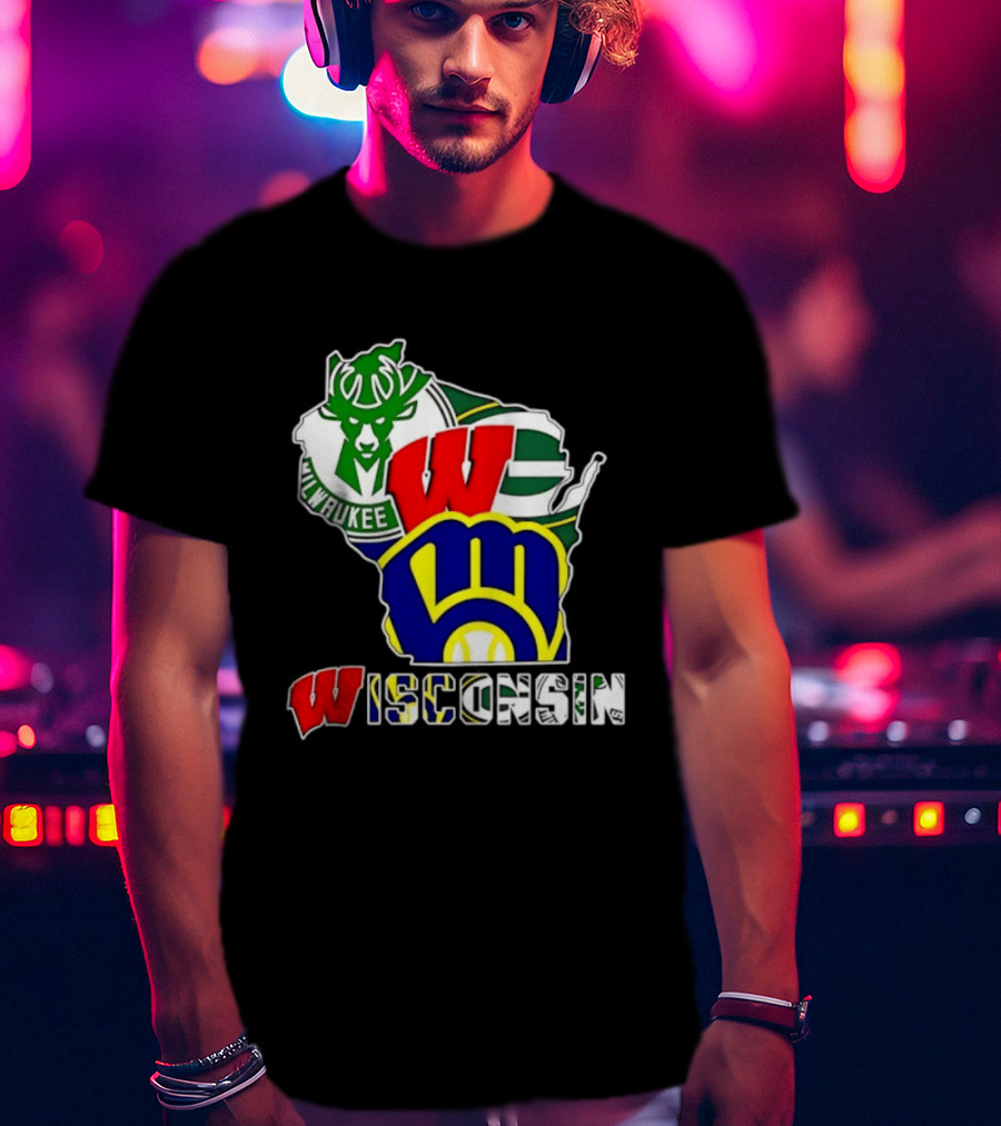 Milwaukee Bucks Green Bay Packers Milwaukee Brewers Collage Wisconsin T-Shirt