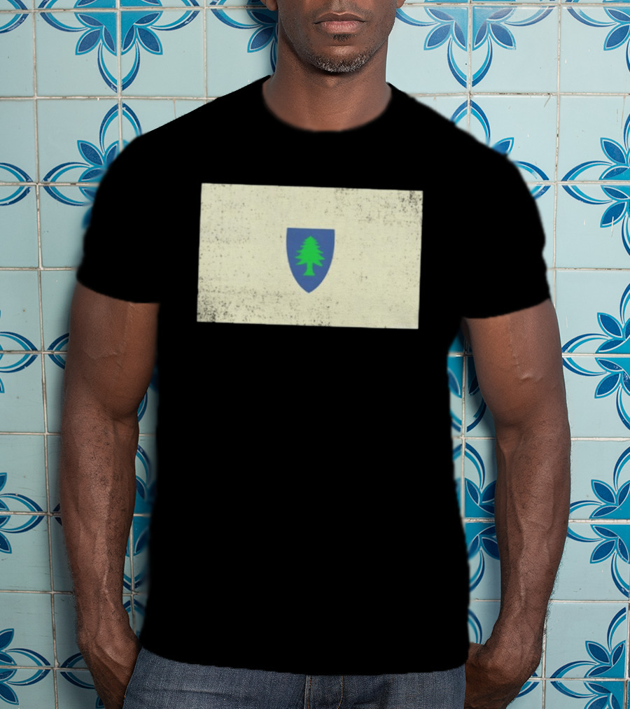Massachusetts Flag Pine Tree Symbol On Vintage Shield T-Shirt