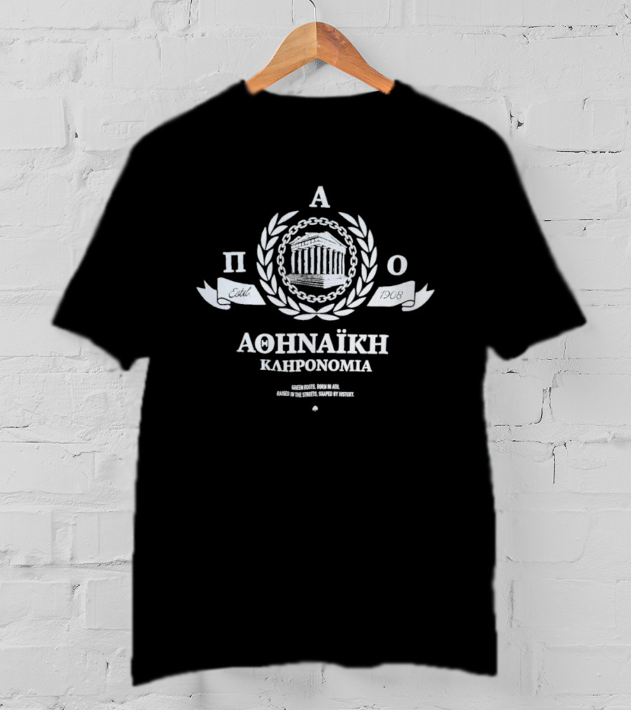Panathinaikos F.C. Athinaiki Klironomia Laurel Wreath Temple Motif T-Shirt