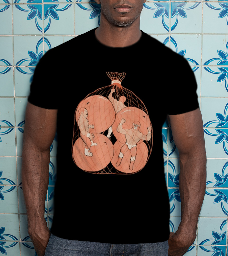 Wrestlers In Orange Produce Bag Mesh T-Shirt