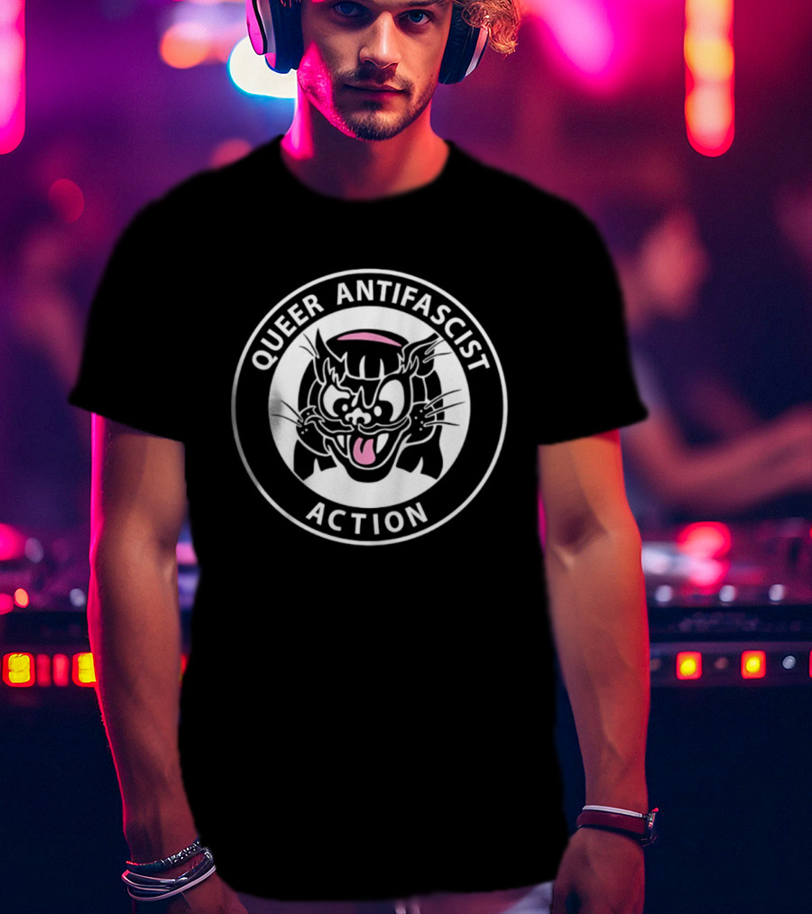 Queer Antifascist Action LGBTQ Cat T-Shirt