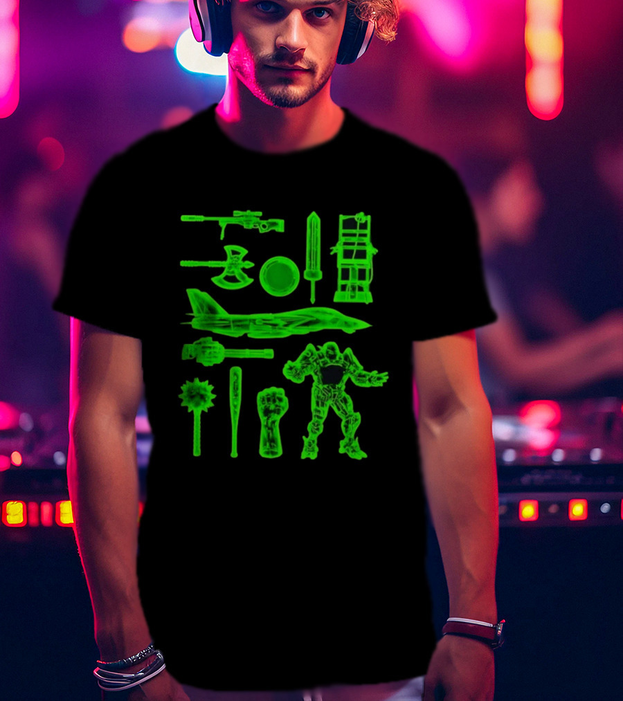 Ring Weapons Axe Sword Jet Robot Icon Collection T-Shirt