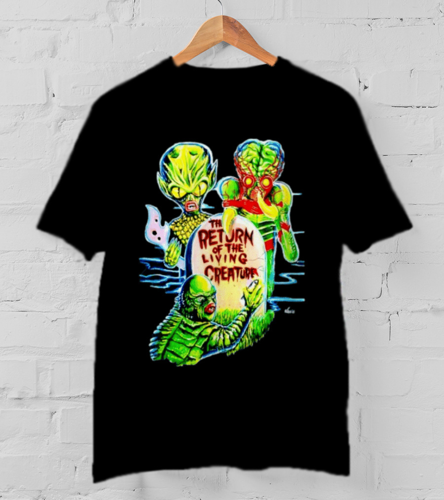 The Return Of The Living Creature Horror Movie Monsters And Tombstone Scene T-Shirt