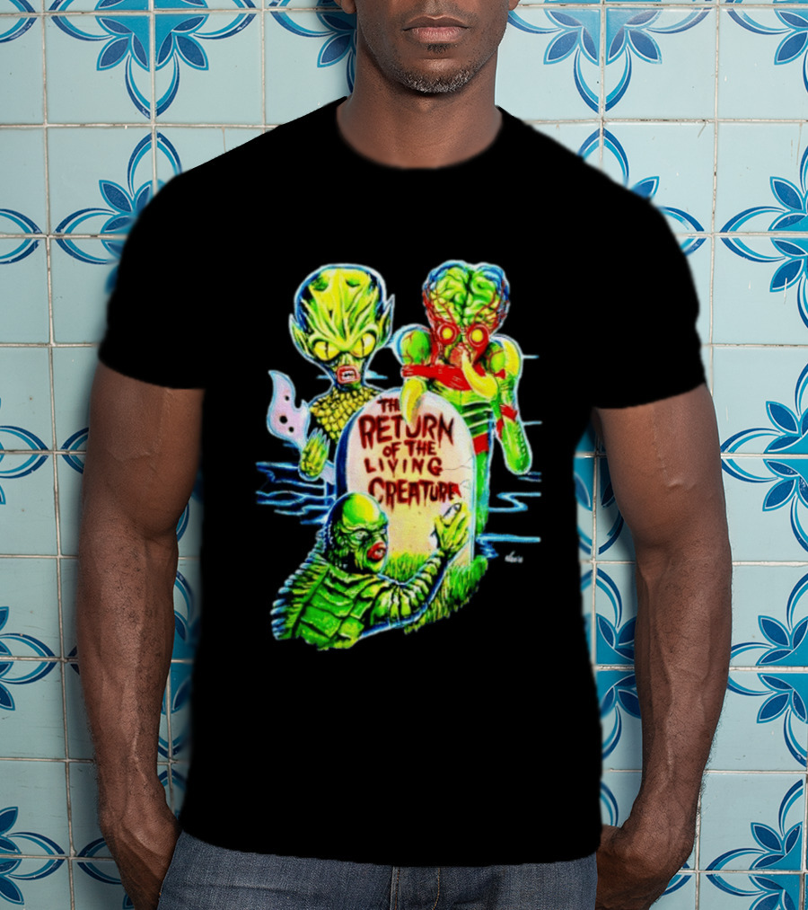 The Return Of The Living Creature Horror Movie Monsters And Tombstone Scene T-Shirt