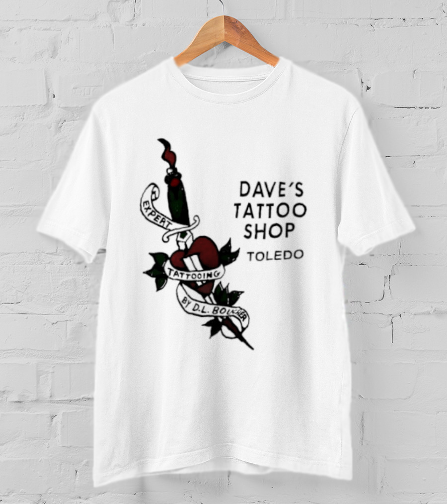 Dave's Tattoo Shop Toledo Expert Tattooing By DL Boucher Heart And Dagger Tattoo T-Shirt
