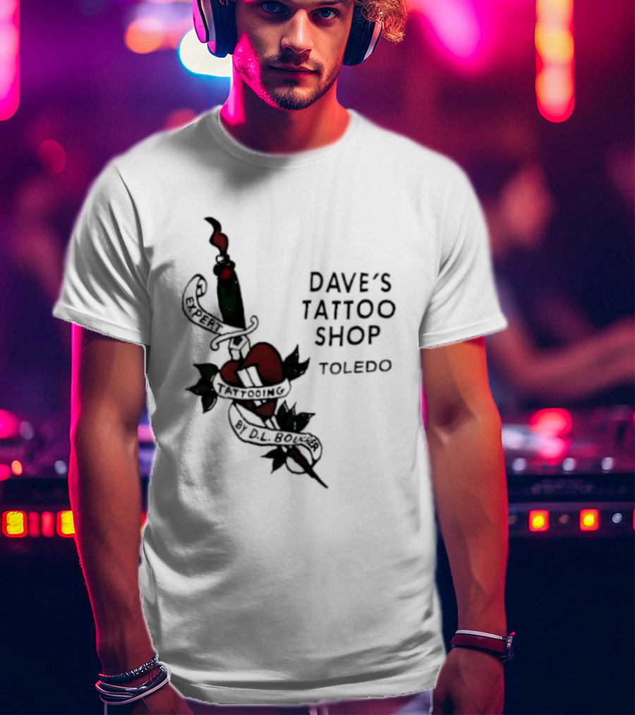 Dave's Tattoo Shop Toledo Expert Tattooing By DL Boucher Heart And Dagger Tattoo T-Shirt