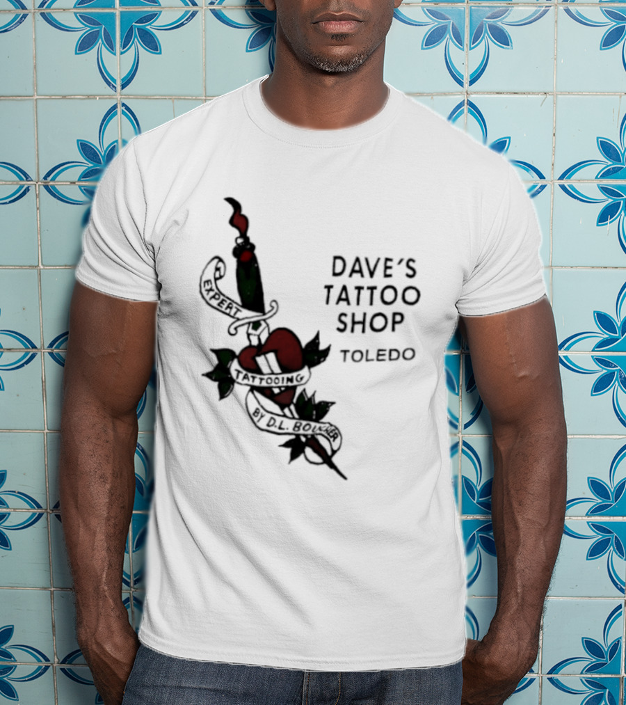Dave's Tattoo Shop Toledo Expert Tattooing By DL Boucher Heart And Dagger Tattoo T-Shirt