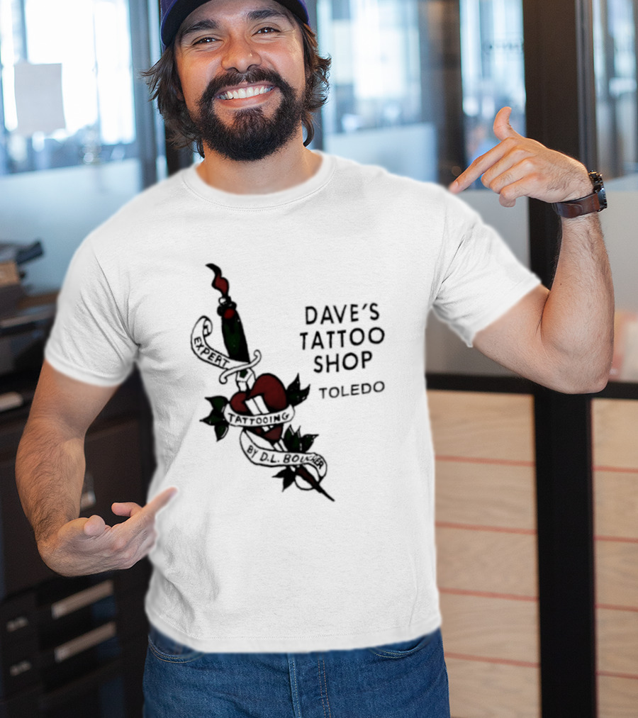 Dave's Tattoo Shop Toledo Expert Tattooing By DL Boucher Heart And Dagger Tattoo T-Shirt