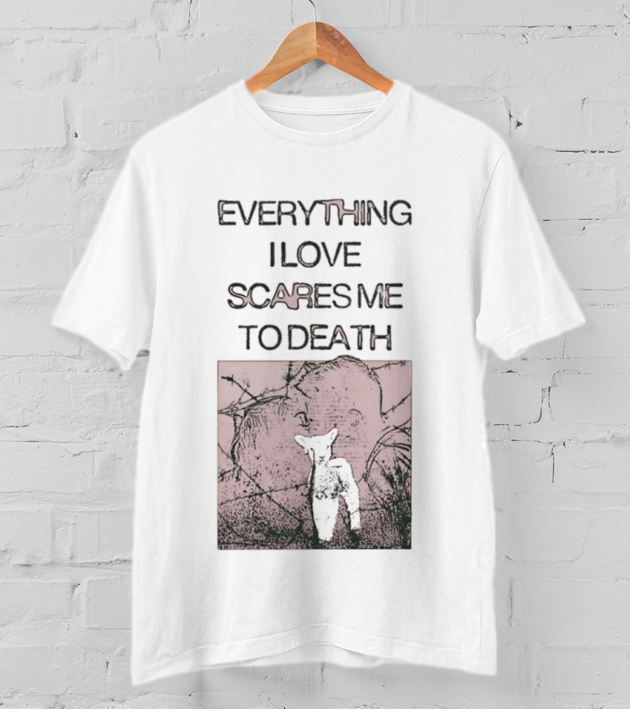 Everything I Love Scares Me To Death Existential Dread Sheep On Red T-Shirt